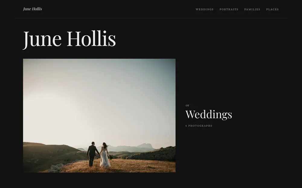 The Editorial theme: a dark page with a large serif title